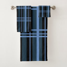 Classic Kariert Black Blue Shades Badhandtuch Set