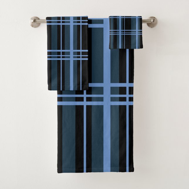 Classic Kariert Black Blue Shades Badhandtuch Set (Insitu)