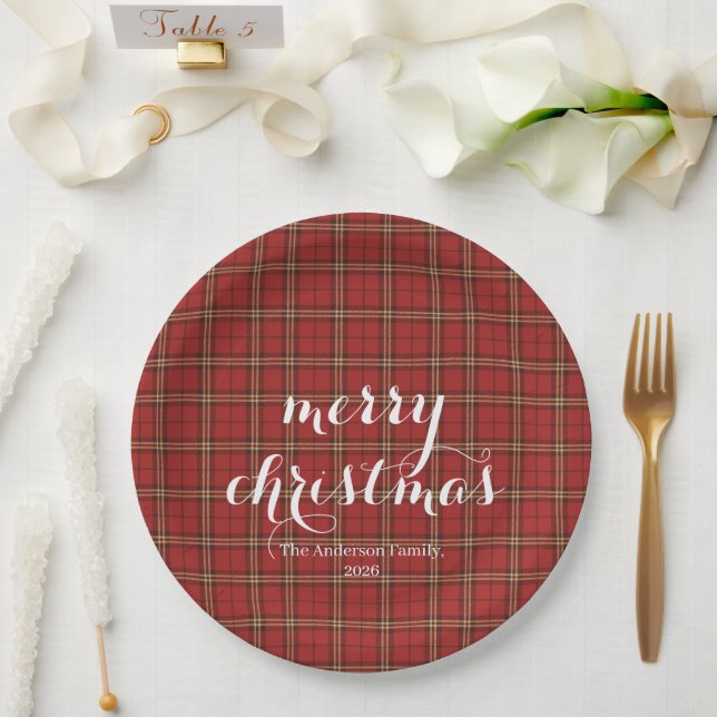 Classic Kariert Merry Christmas Festival - Pappteller (Hochzeit)