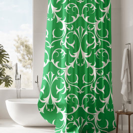 Classic Kelly Green & White Damask Floral Duschvorhang