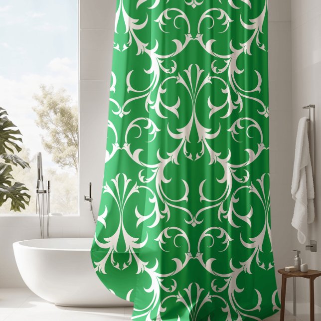 Classic Kelly Green & White Damask Floral Duschvorhang (Von Creator hochgeladen)