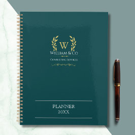 Classic Laurel Wreath Aquamarin Gold Monogram Planer