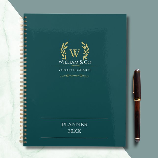 Classic Laurel Wreath Aquamarin Gold Monogram Planer (Von Creator hochgeladen)