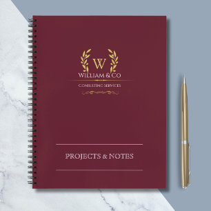 Classic Laurel Wreath Burgundy Gold Monogram Notizbuch