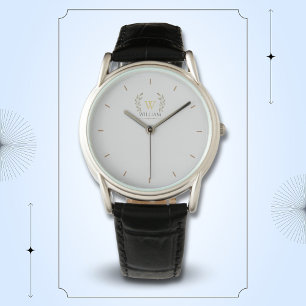 Classic Laurel Wreath Gray Gold Monogram Armbanduhr