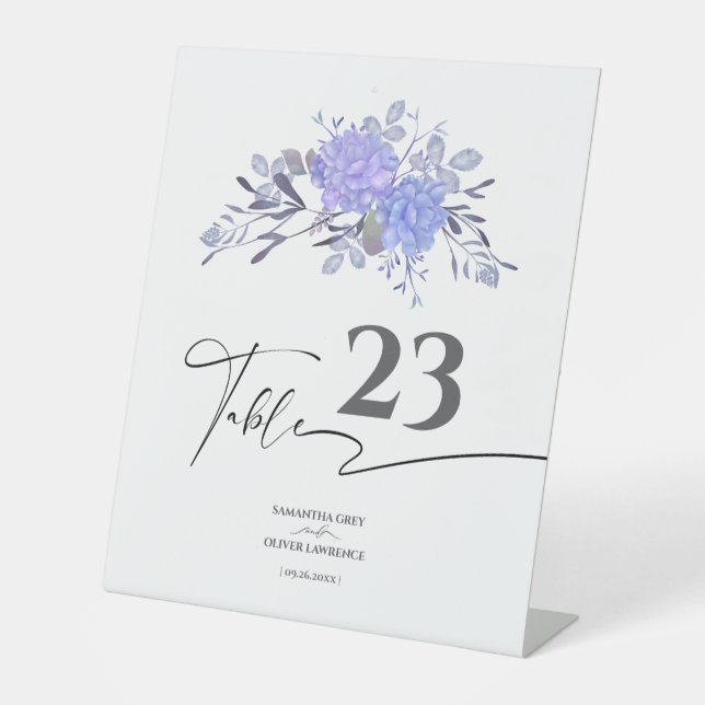 Classic Lavendel Gray Wedding Table Card Sockelschild (Vorderseite)