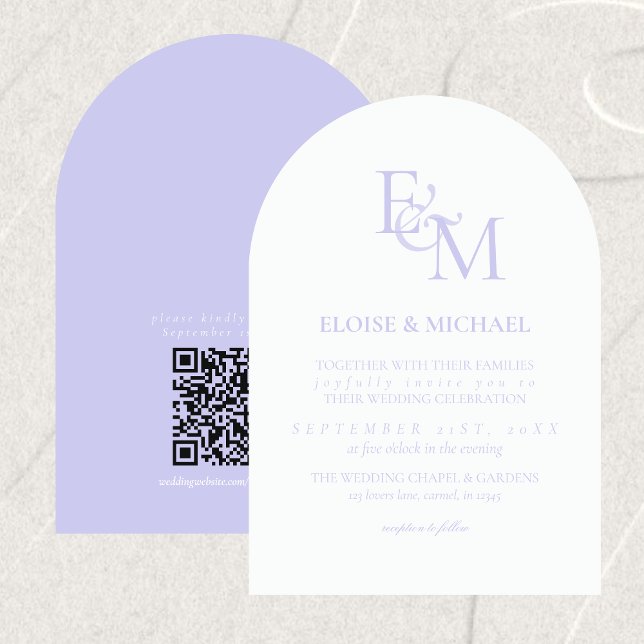 Classic Lavender Monogram Minimalist Wedding Einladung (Classic Lavender Monogram Minimalist Wedding Invitation)