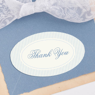 Classic Light Blue Stripes Thank You Wedding Ovaler Aufkleber