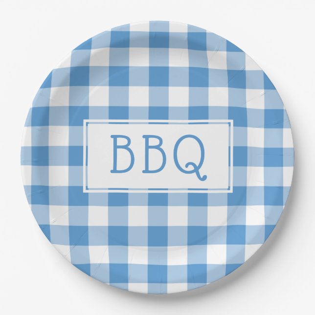 Classic Light Blue White Gingham Pattern GRILLEN P Pappteller (Vorderseite)