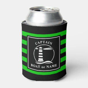 Classic Lighthouse Captain oder Bootsname Grün Dosenkühler