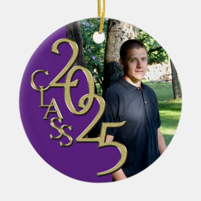 Classic Lila Gold 2025 Graduate Foto Keramik Ornament (Vorne)