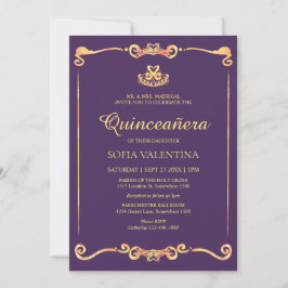 Classic Lila Gold Quinceanera Einladung
