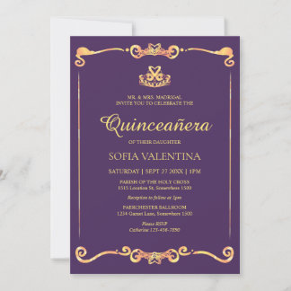 Classic Lila Gold Quinceanera Einladung