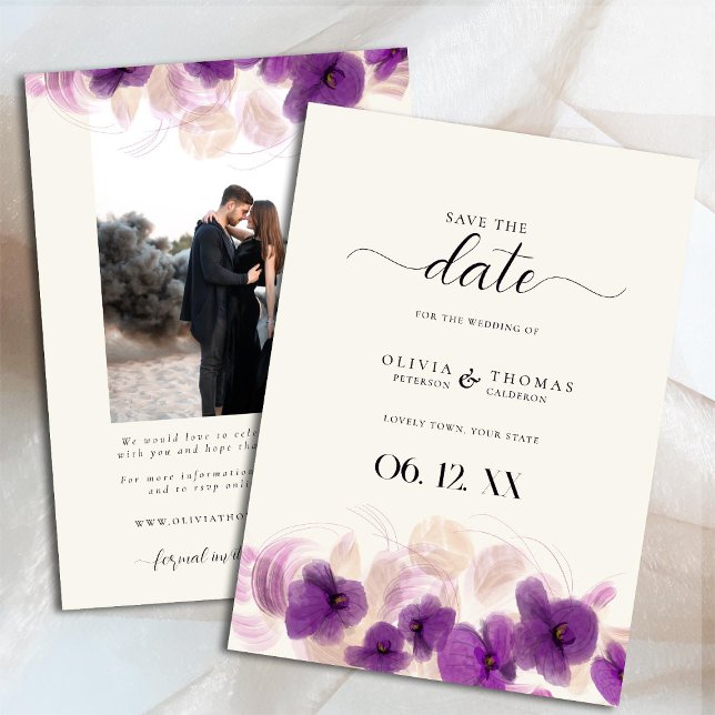 Classic Lila Orchid Modernes, stilvolles Foto Hoch Save The Date (Von Creator hochgeladen)