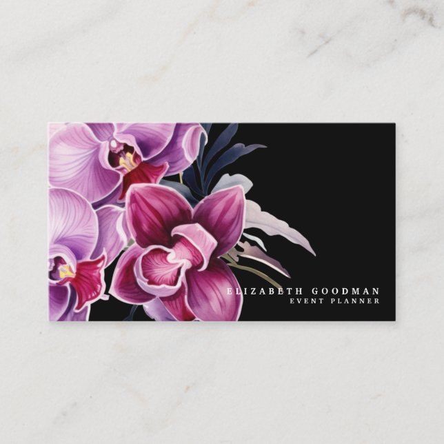 Classic Lila Orchids Black Business Cards Visitenkarte (Vorderseite)