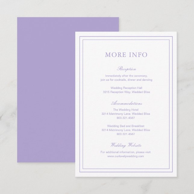 Classic Lilac Elegant Wedding Begleitkarte (Vorne/Hinten)