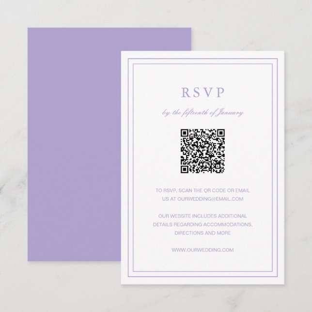Classic Lilac Elegant Wedding RSVP Karte (Vorne/Hinten)