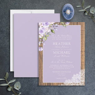 Classic Lilac Lavender Rustic Wood Lace Wedding Einladung