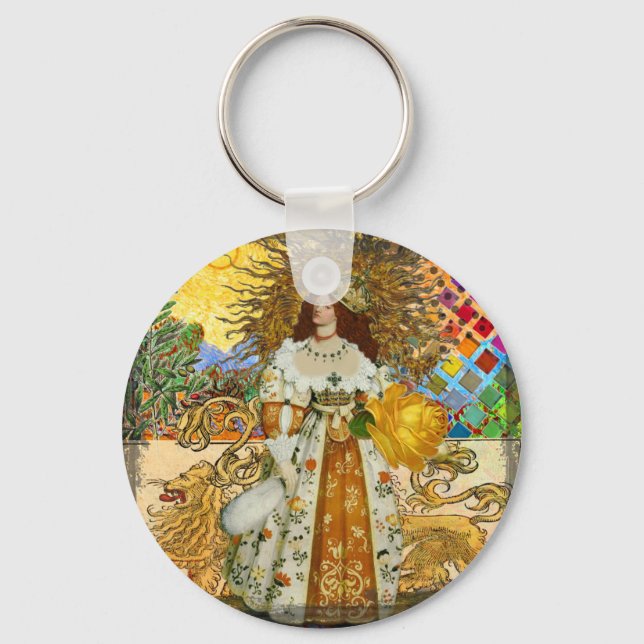 Classic Lion Woman Surreal Art Print Schlüsselanhänger (Vorderseite)