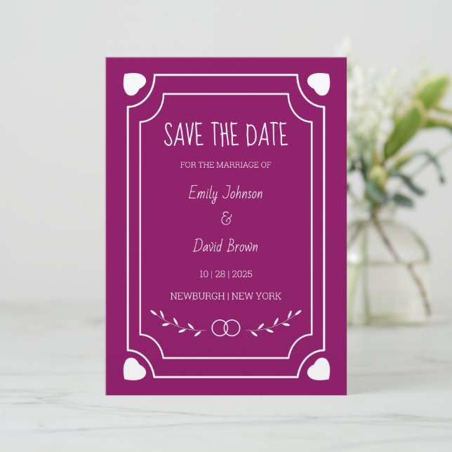 Classic Love Rings Hört Pflanze Save the Date Einladung (Stehend Vorderseite)