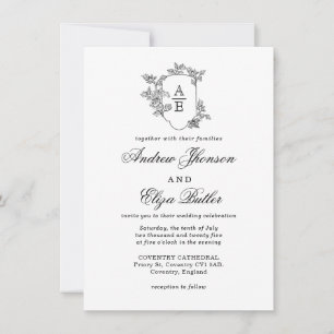 Classic Luxe Black Monogram Wedding Einladung