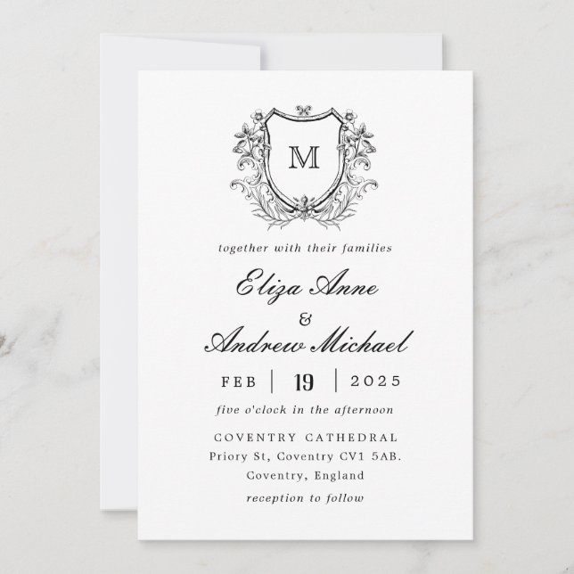 Classic Luxe Black Monogram Wedding Einladung (Vorderseite)