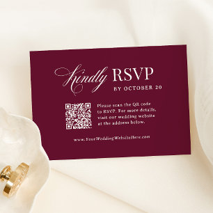 Classic Luxe Burgunder scannbarer QR-Code-Hochze RSVP Karte