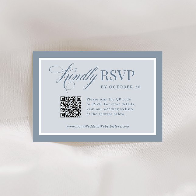Classic Luxe | Elegant Dusty Blue QR Code Wedding RSVP Karte (Von Creator hochgeladen)