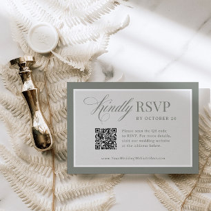 Classic Luxe   Elegante Sage Green QR Code Hochzei RSVP Karte