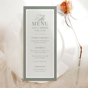 Classic Luxe Elegante Salbeigrüne Hochzeitsrandg Menükarte