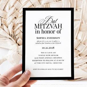 Classic Luxe   Eleganter Schwarz-Weiß-Bat Mitzvah Einladung