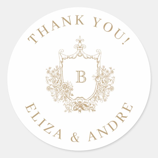 Classic Luxe, Gold Custom Monogram Wedding Sticker (Vorderseite)