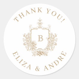 Classic Luxe, Gold Custom Monogram Wedding Sticker
