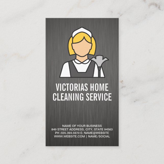 Classic Maid Style Logo | Metallischer Hintergrund Visitenkarte (Vorderseite)