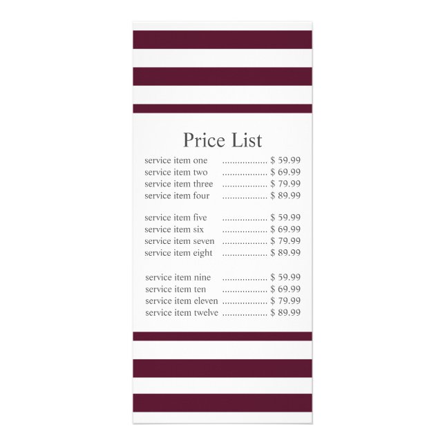 Classic Maroon Stripe Business Price Werbekarte (Vorne)