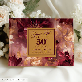 Classic Marsala Blush Gold Blume 50. Geburtstag Gästebuch