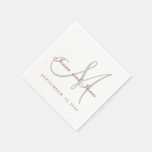 Classic Marsala White Gray Monogram Paper Napkins Serviette