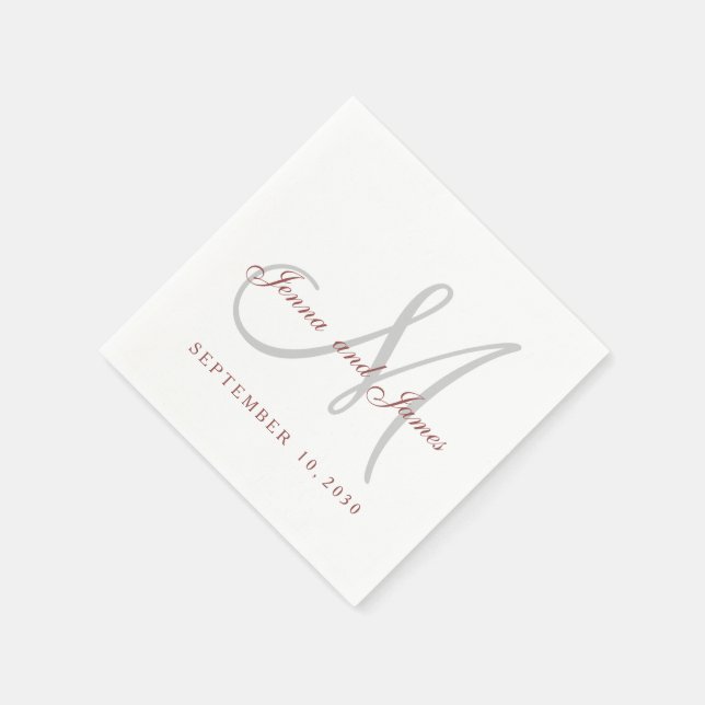 Classic Marsala White Gray Monogram Paper Napkins Serviette (Ecke)