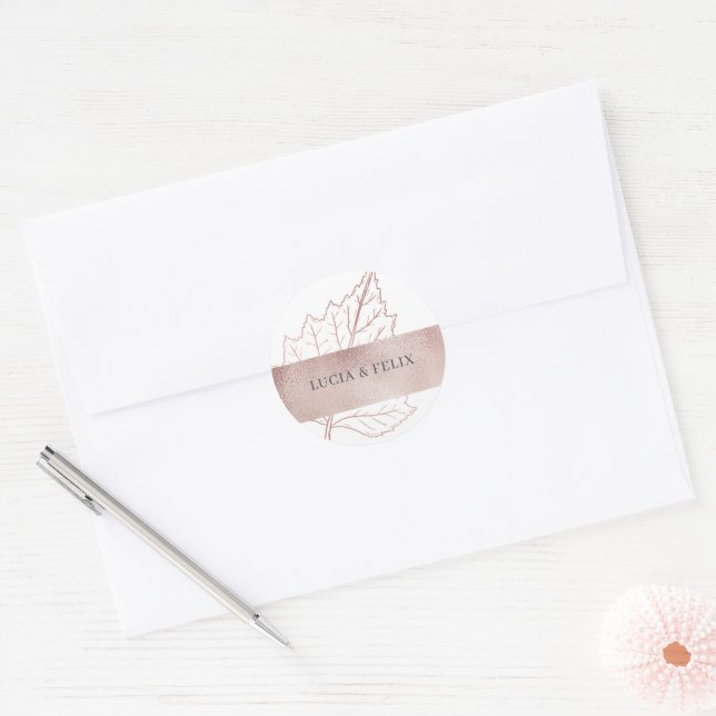 Classic Matt Rose Gold Blätter Wedding Runder Aufkleber (Umschlag)