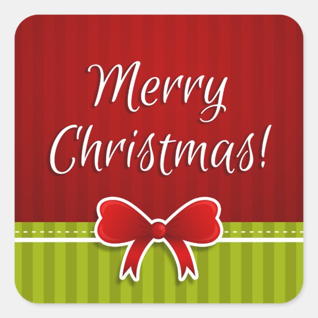 Classic Merry Christmas Red Green Design Quadratischer Aufkleber (Vorderseite)