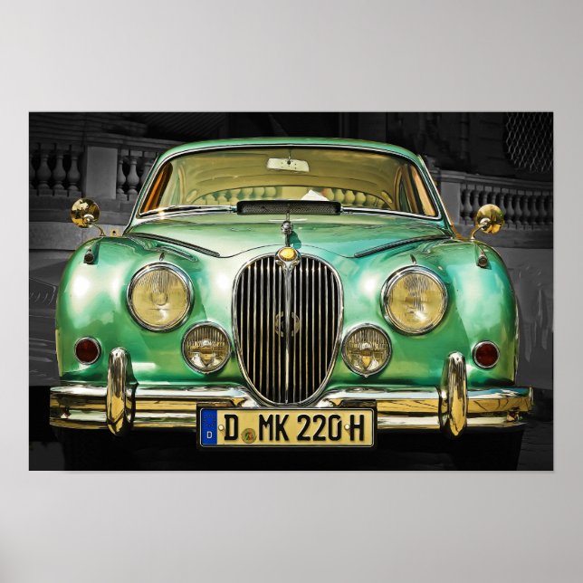 Classic Metallic Green Jaguar Sedan Poster (Vorne)