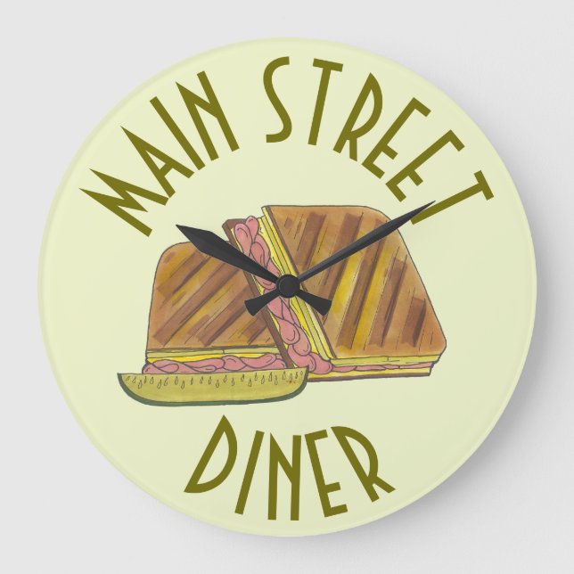 Classic Miami Cuban Sandwich Diner Deli Restaurant Große Wanduhr (Vorderseite)