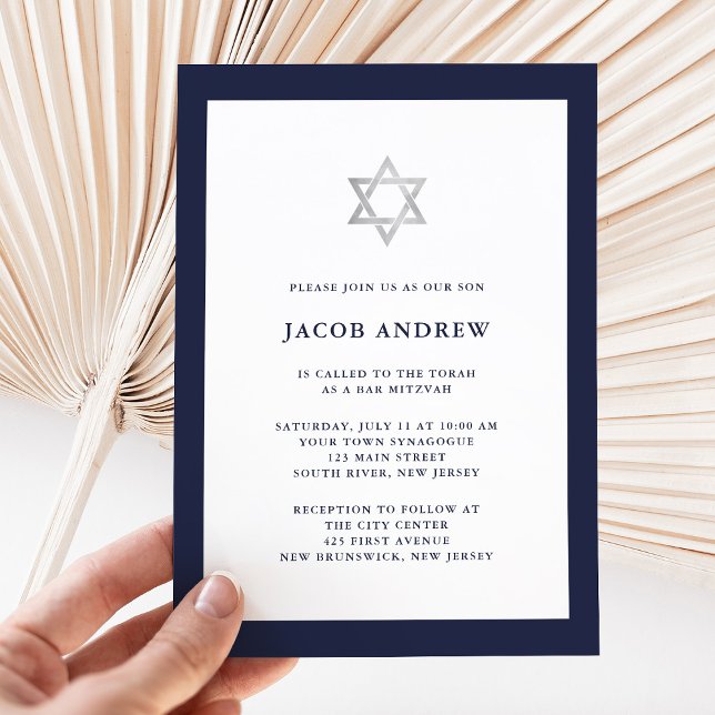 Classic Midnight Blue und White | Bar Mitzvah Einladung (Classic blue and white Bar Mitzvah invitation)