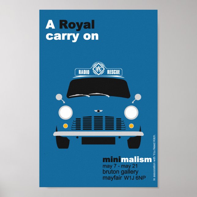Classic Mini RAC Patrol van minimalistische Kunst Poster (Vorne)