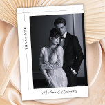 Classic Minimal Black and White Photo Wedding Dankeskarte<br><div class="desc">Minimalist, stylish, and elegant one-photo wedding thank you card. Thank your guests in style with this elegant black and white wedding photo thank you card. Featuring a modern minimalist layout, sophisticated typography, and a timeless portrait design, this card is perfect for newlyweds who love classic and stylish stationery. The reverse...</div>