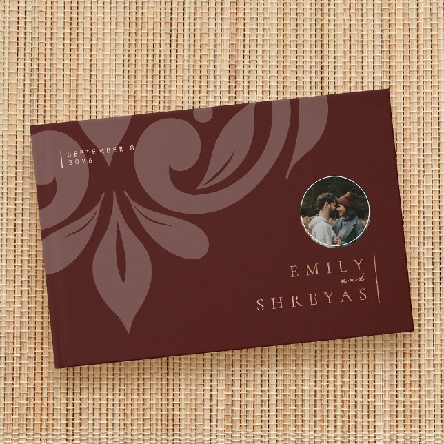 Classic Minimal Damask Mahogany Foto Hochzeit Gästebuch (Von Creator hochgeladen)