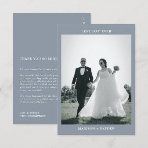 Classic Minimal Dusty Blue Foto Wedding Dankeskarte