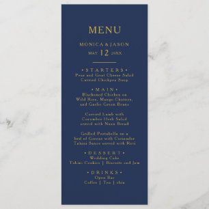 Classic Minimal Marine Blue Gold Mariage Menu du d