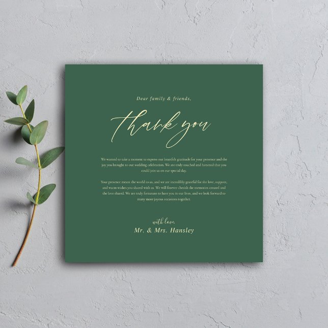 Classic Minimal Moderne Grüne Hochzeit Dankeskarte (Minimal Modern Sage Green Wedding Thank You Card)