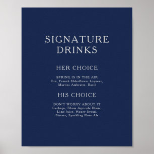 Classic Minimal Navy Blue Silver Signature Drinks Poster